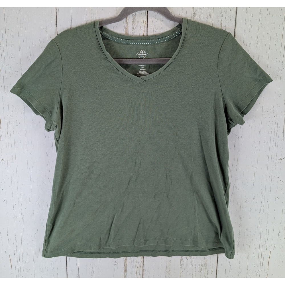 St Johns Bay Petite Large Womens Green Short Sleeve Cotton Essential‎ Tee